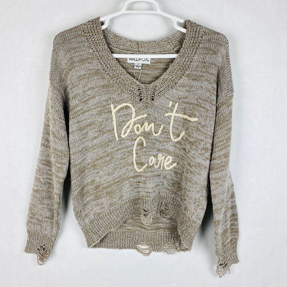 Wildfox Sweaters - WILDFOX Don't Care Never Cared Distressed Sweater